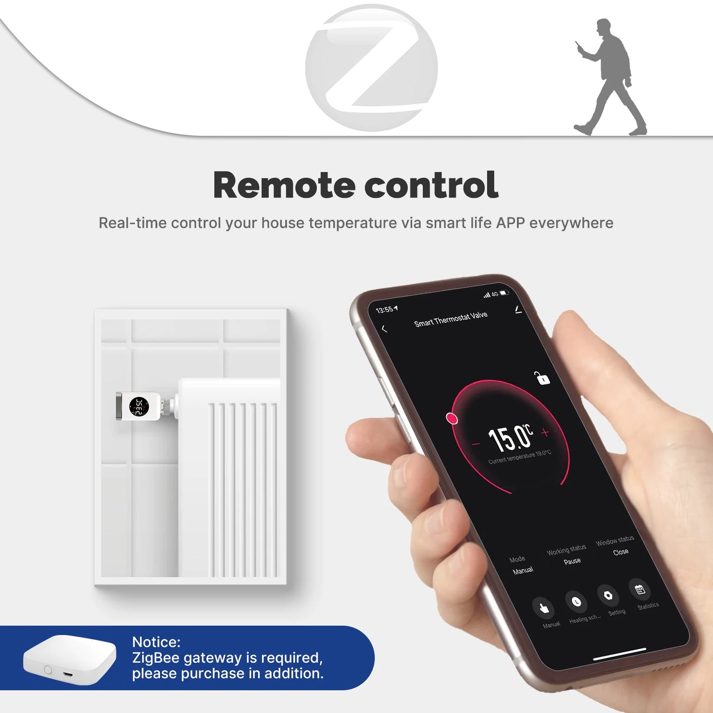 Tuya Smart Wifi/ZigBee Thermostatisches Heizkörperventil TRV Programmierbarer App-Ferntemperaturregler mit Alexa GoogleHome