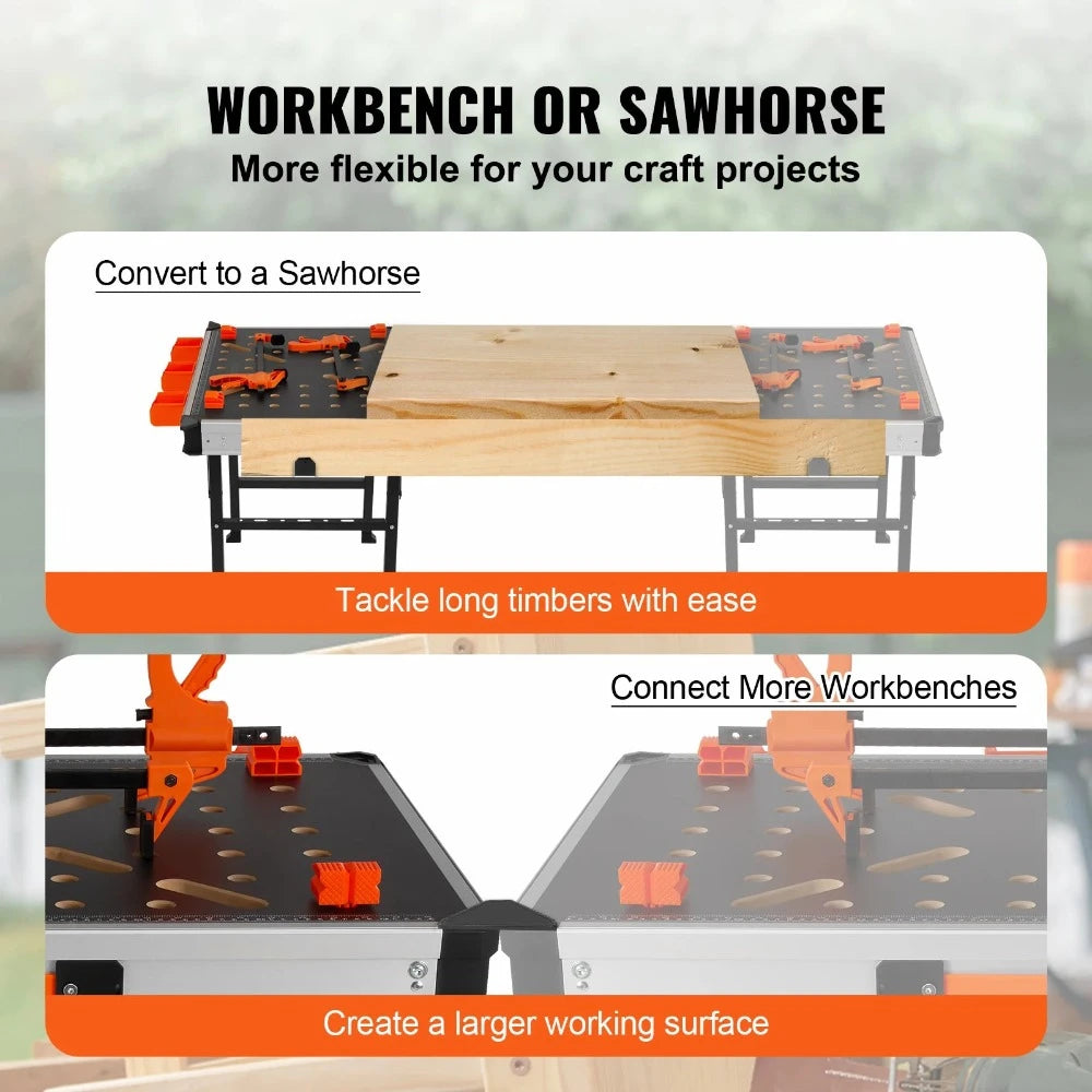 Table de travail pliante, capacité de charge de 1000lb, établi Portable multifonctionnel et chevalet de sciage polyvalent pour le bricolage et le travail du bois