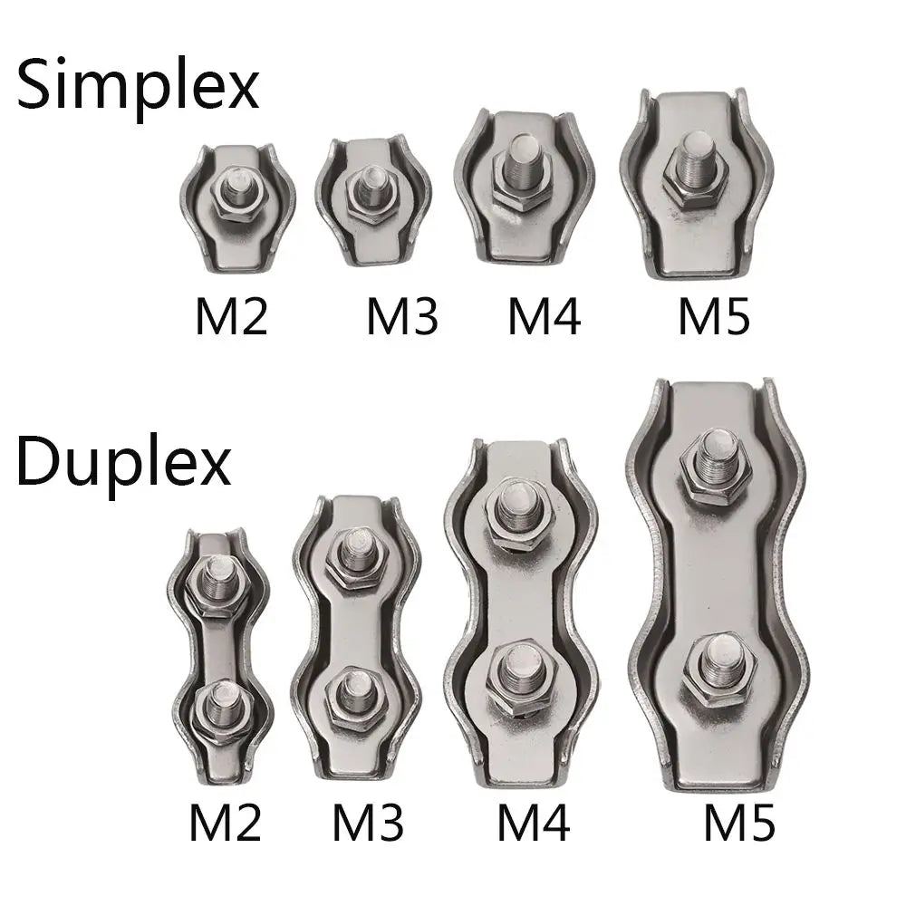 5Pcs M2-M5 Stainless Steel Simplex 1/2-Post Bolt Clip Wire Rope Cable Clamp Caliper Rope Simple Grip Thimbles Stainless Steel