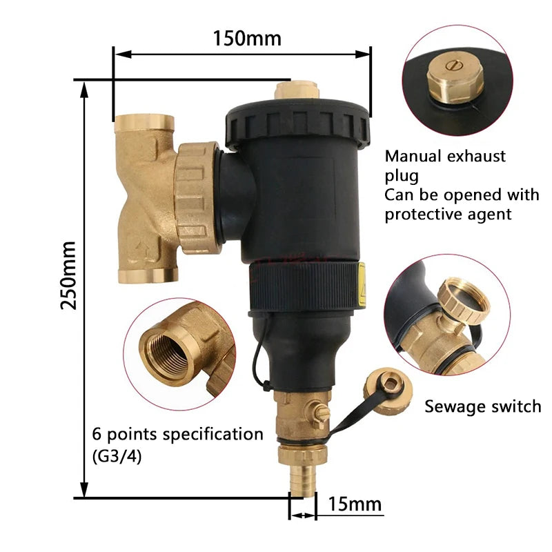 Wall-Mounted Magnetic Dirt Remover Boiler Filter for Heating Systems and Floor Heating