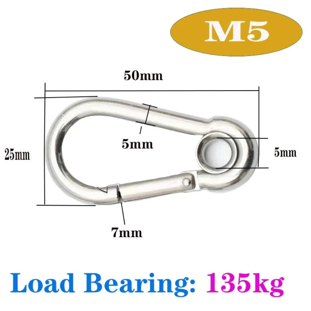 M4/M5/M6/M8 Multifunktionaler Karabiner mit Federschnappverschluss aus Edelstahl 304, Schnellverschlussringhaken, Schnappschäkel, Kettenverschlusshaken