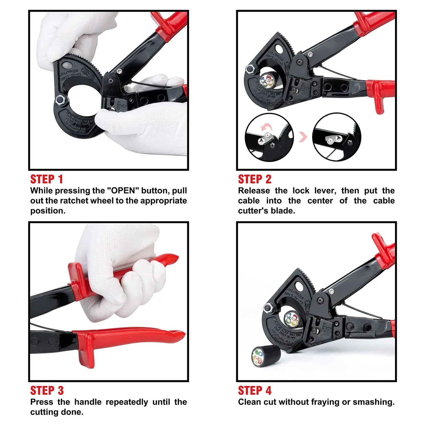 1pc Cable Cutters -Ratcheting Cable Cutters Heavy Duty for Electricians-Cutting Aluminum Copper Soft Wire up to 600MCM / HS-325A