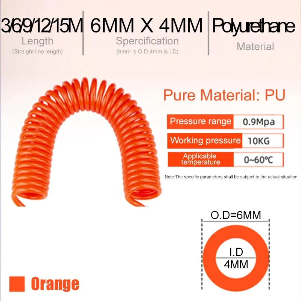 3/6/9/12/15 mètres PU compresseur d'air tuyau Tube spirale tuyau pneumatique polyuréthane 6*4mm 8*5 10*6.5 12*8mm outil à ressort télescopique