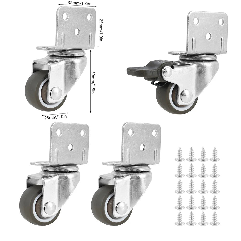 4Pcs Möbel Rollen Universal Swivel Rollen mit Sicherheit Bremse Stille Trolley Räder