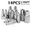 14Pcs 1/4" BSP NPT Connector Air Line Euro Hose Compressor Fitting Metal Quick Connectors Coupler Male Female Release Set