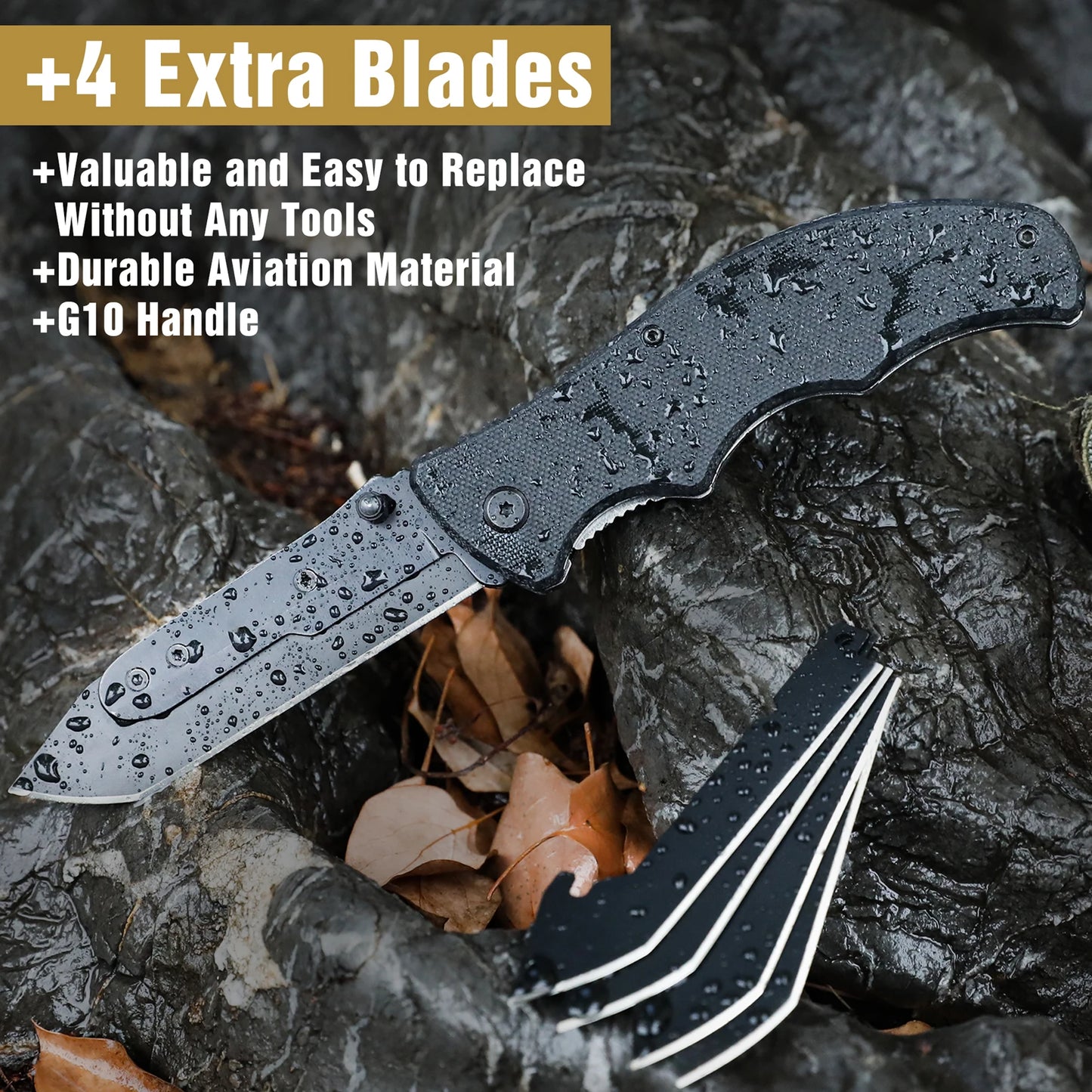 Outdoor Survival Folding Knife with 5PC Blades - Pocket Multifunction Tool