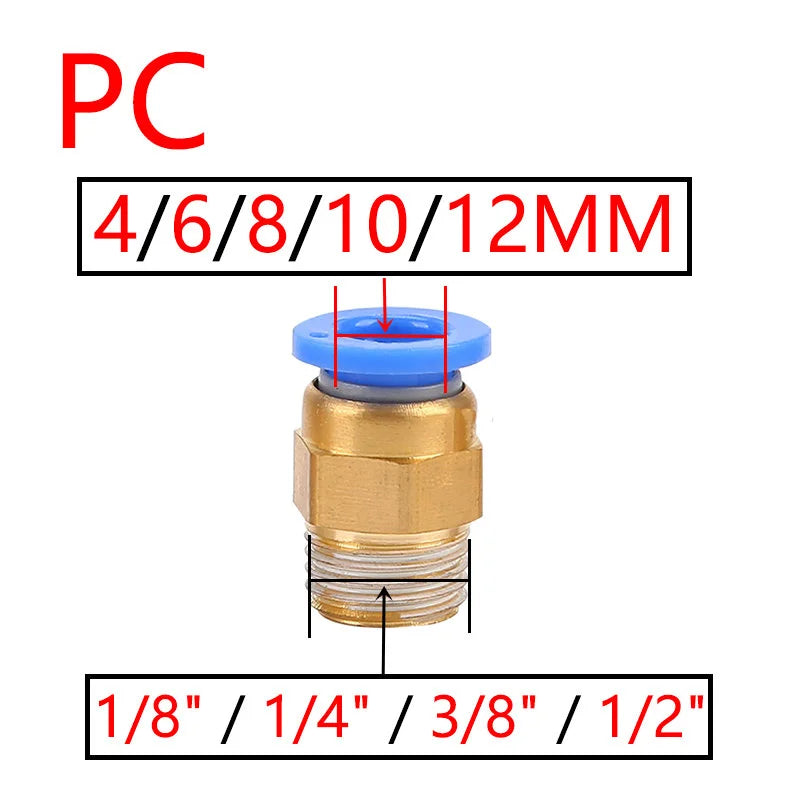 10PCS Pneumatic Air Connector Fitting PC 4mm 6mm 8mm 10mm 12mm Thread 1/4" 1/8" 3/8 1/2 Hose Fittings Pipe Quick Connectors