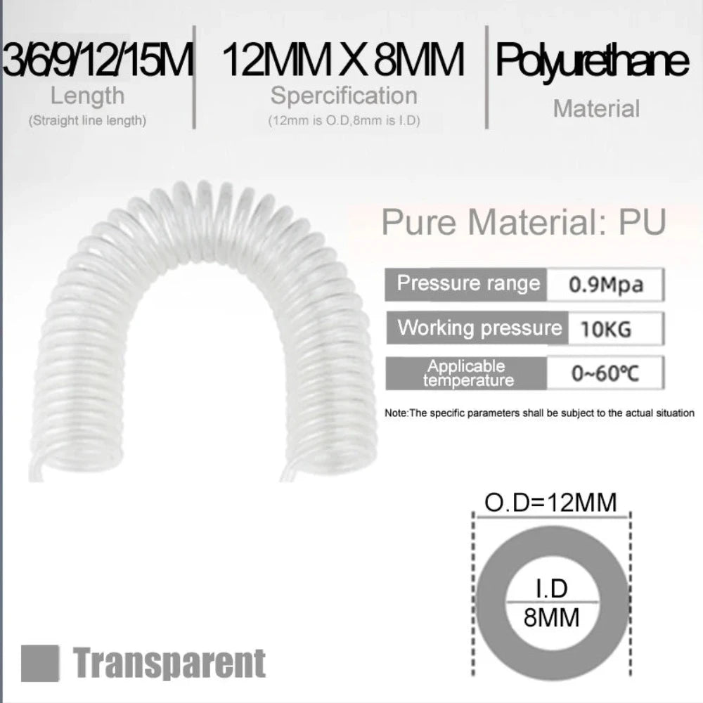 3/6/9/12/15meter PU Luft Kompressor Schlauch Spirale Rohr Pneumatische Polyurethan 6*4mm 8*5 10*6,5 12*8mm Teleskop Frühling Werkzeug