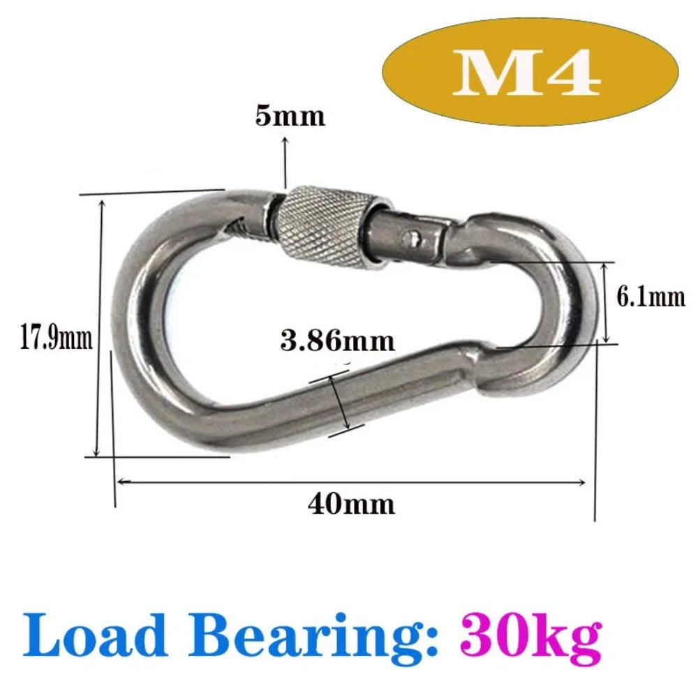 M4/M5/M6/M8 Multifunktionaler Karabiner mit Federschnappverschluss aus Edelstahl 304, Schnellverschlussringhaken, Schnappschäkel, Kettenverschlusshaken