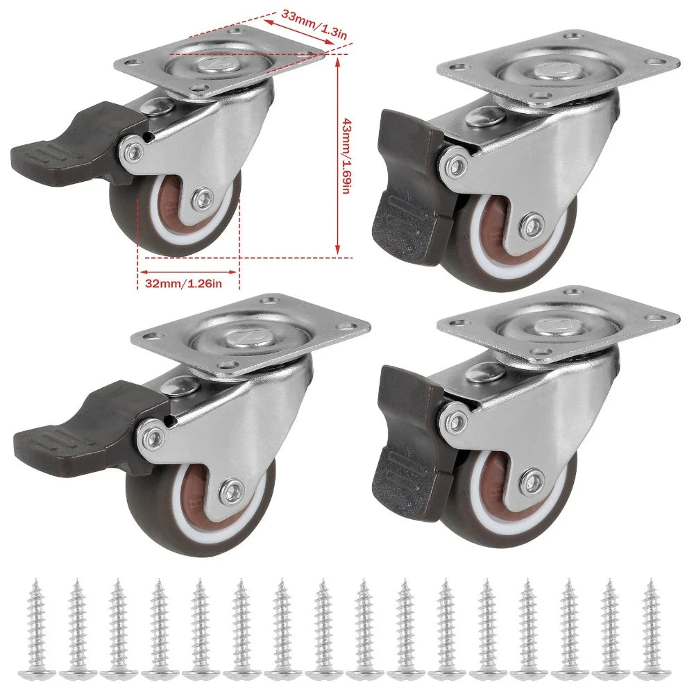 Roulettes de meubles pivotantes universelles, avec frein de sécurité, roues de chariot silencieuses, 4 pièces