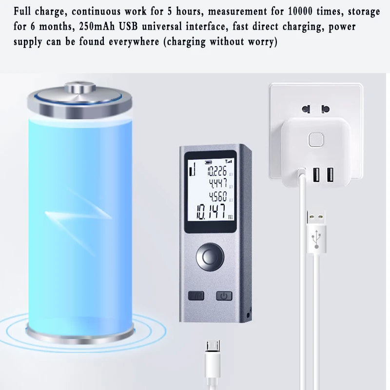 Mini-Laser-Entfernungsmesser Digitales Maßband Laser-Lineal USB-Aufladung Aluminiumlegierung Rumpf Messabstand: 30m/50m