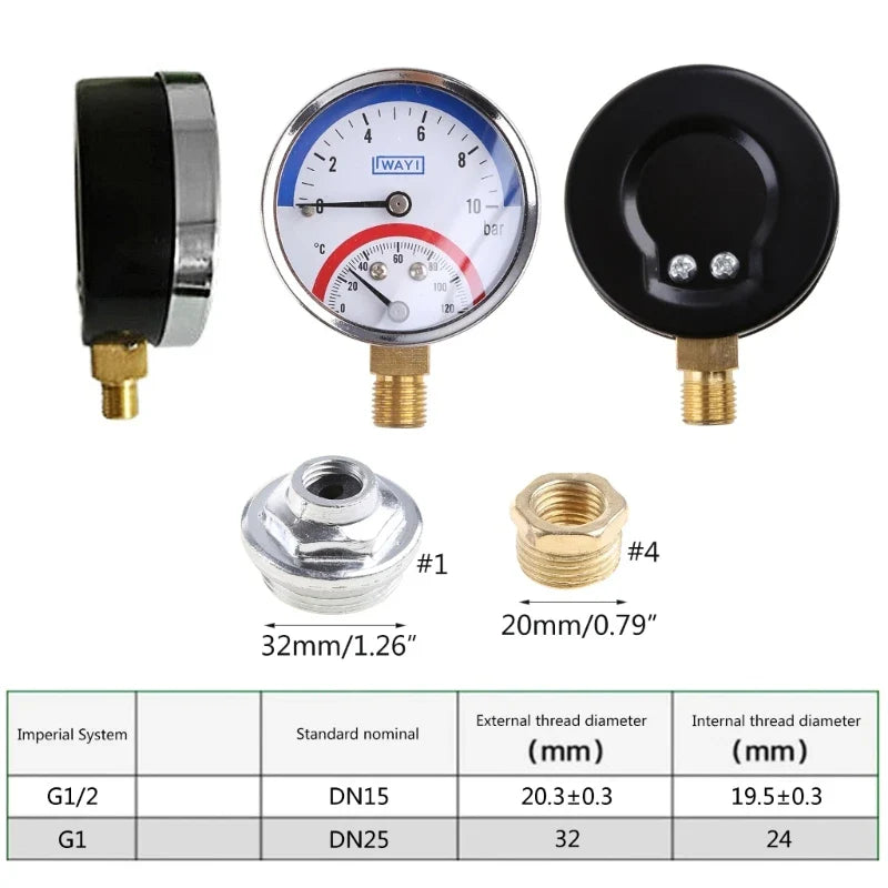 Compact Thermo-Manometer: 0-10 Bar, 0-120¡æ Boiler Gauge