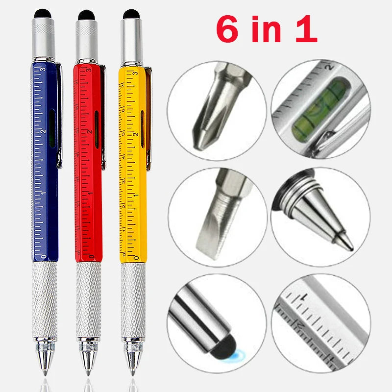 6-in-1 Multifunctional Metal Pen with Ruler, Screwdriver, Stylus, Level & Ballpoint