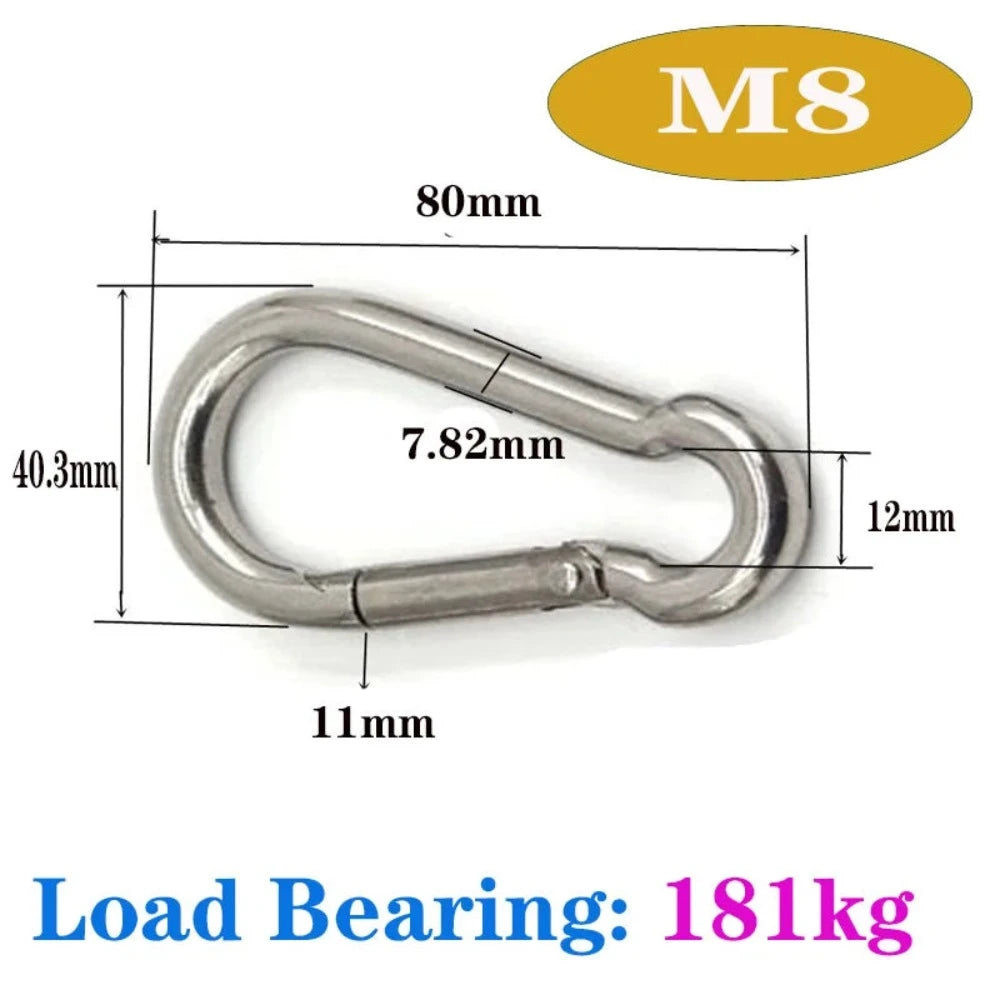 M4/M5/M6/M8 Multifunktionaler Karabiner mit Federschnappverschluss aus Edelstahl 304, Schnellverschlussringhaken, Schnappschäkel, Kettenverschlusshaken