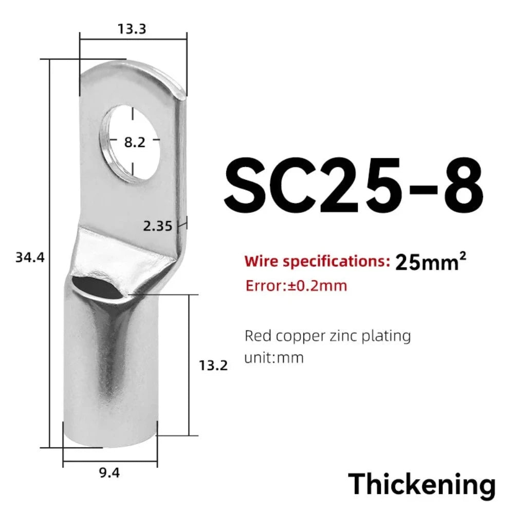 10PCS SC Type Wire Nose Terminal SC16 SC25 SC35 16-35 mm² Crimp Wire Nose Terminal Cable Connector Tinned Cable Lug 6-2AWG