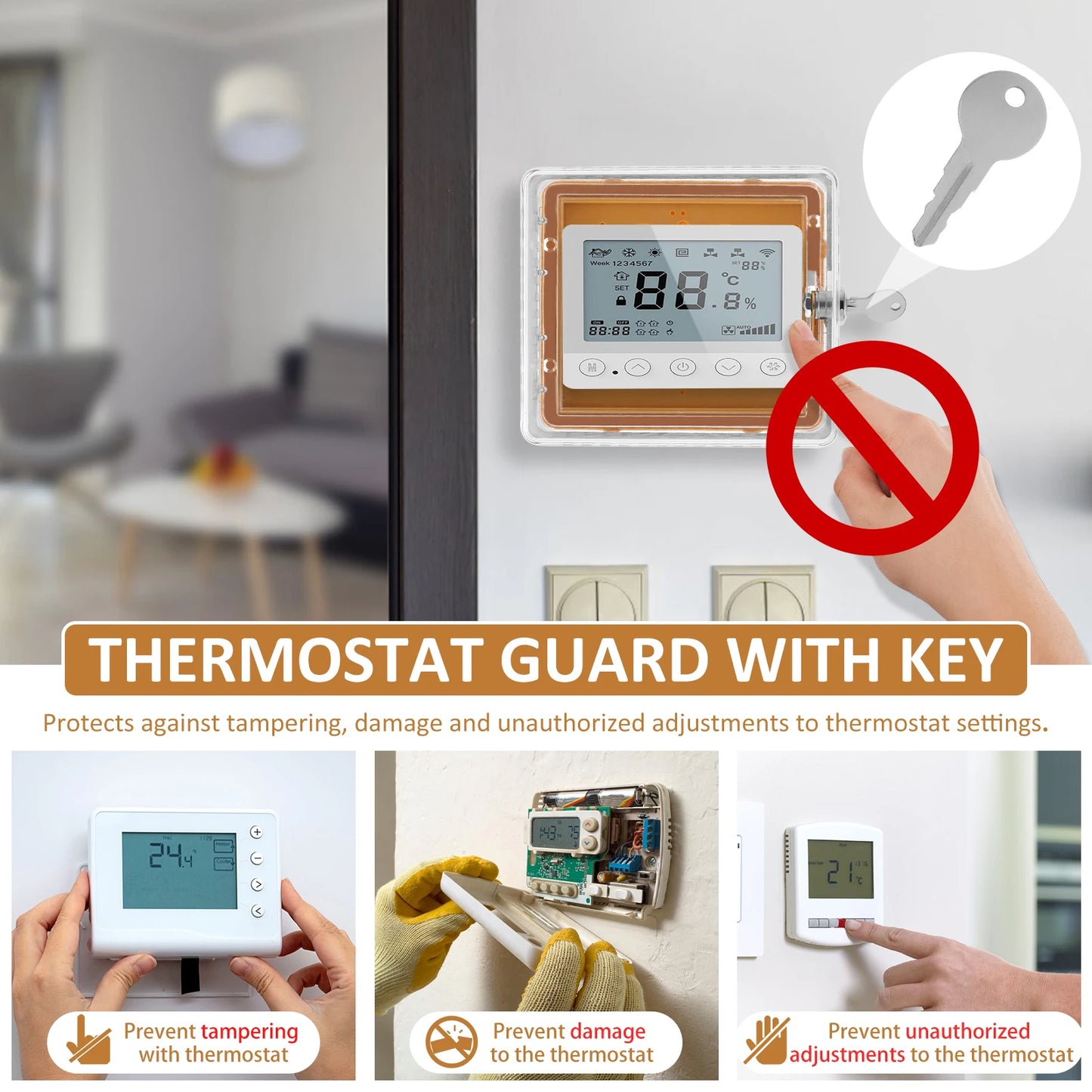 Clear Thermostat Lock Box with 2 Keys – Easy Install Wall-Mounted Thermostat Guard