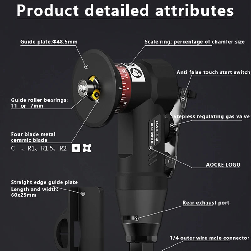 Pneumatic Chamfering Gun Air Tool for Metal Deburring & Beveling, 30000RPM