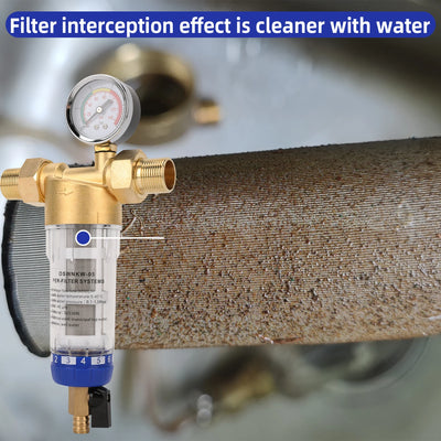 Whole House Spin Down Sediment Water Filter System with Stainless Steel Mesh Backwash Purifier