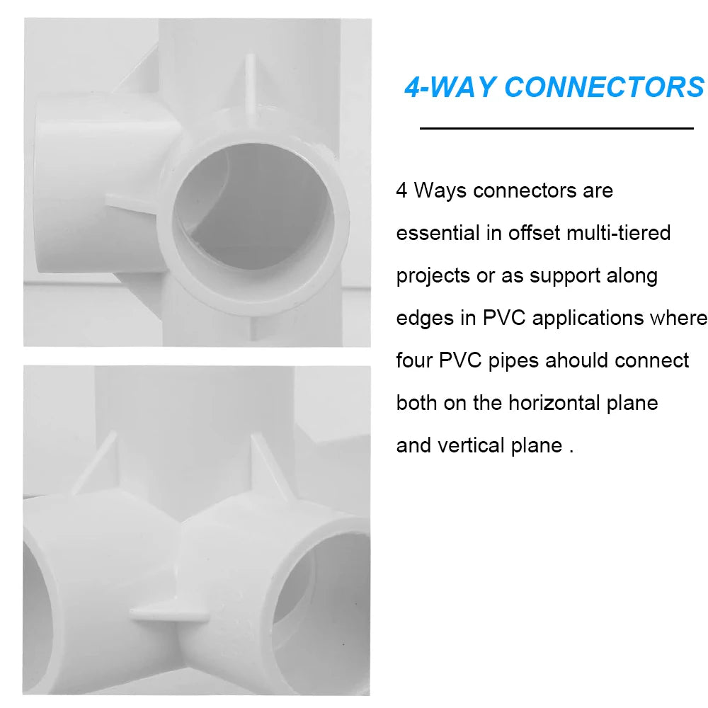 5 pcs 4-Way PVC Water Pipe Connector Fittings Home Garden Irrigation Aquarium Water Tube Fittings Joint Adapter