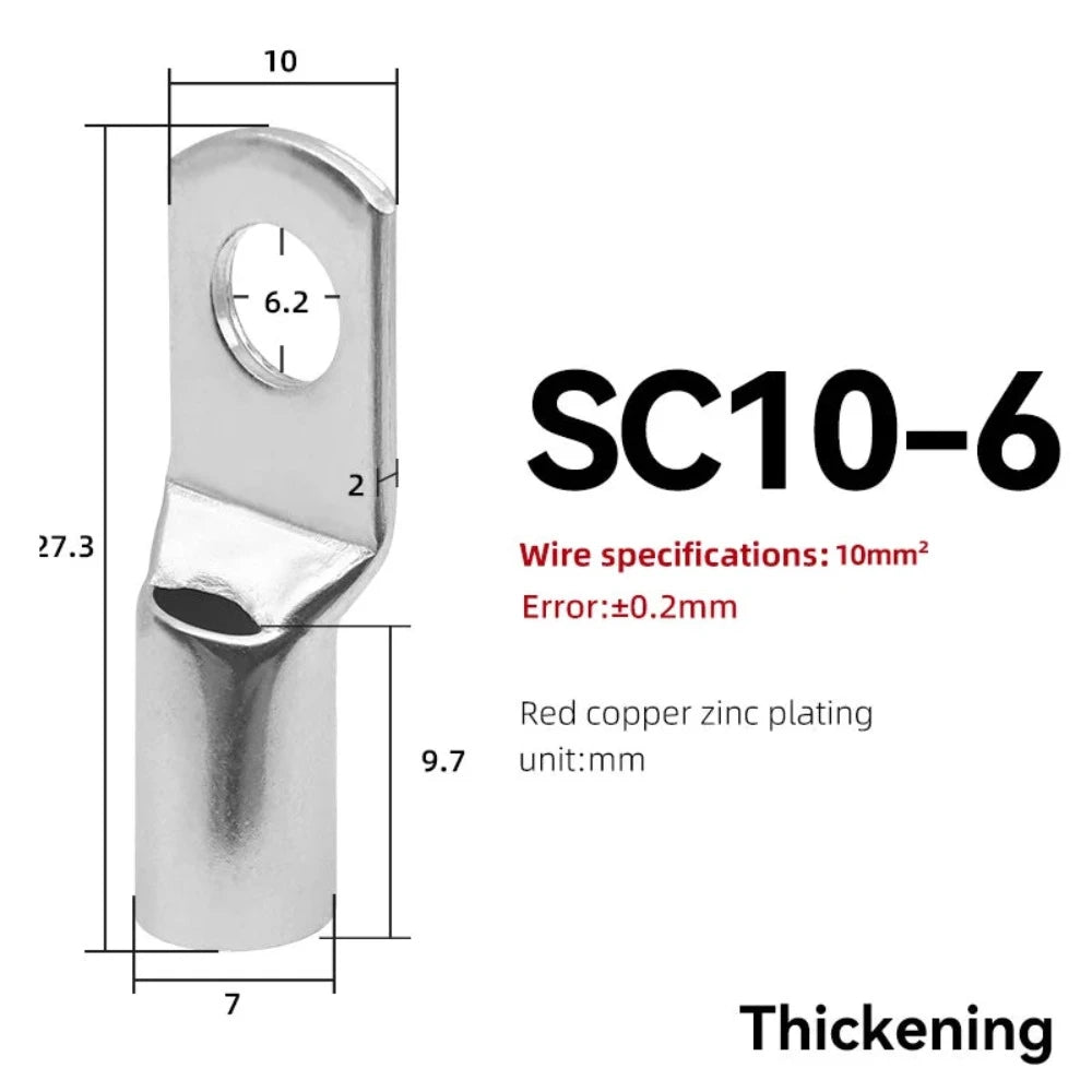 10PCS SC Type Wire Nose Terminal SC16 SC25 SC35 16-35 mm² Crimp Wire Nose Terminal Cable Connector Tinned Cable Lug 6-2AWG