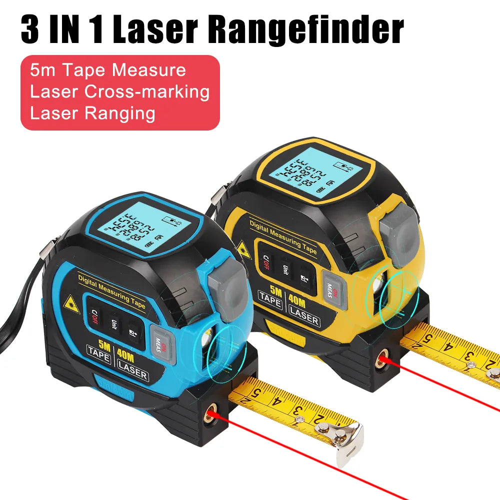 Télémètre Laser 3 en 1, règle à ruban de 5M, écran LCD avec rétro-éclairage, dispositif de mesure de Distance de construction