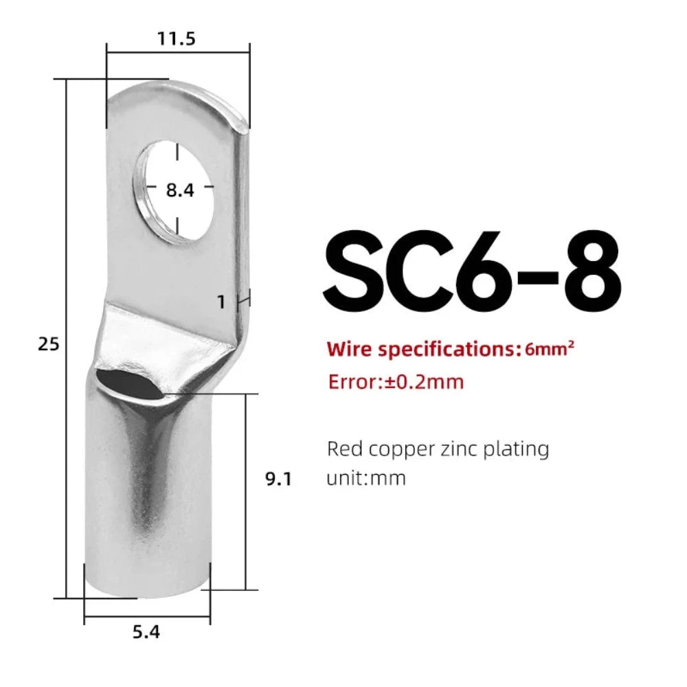 10PCS SC Type Wire Nose Terminal SC16 SC25 SC35 16-35 mm² Crimp Wire Nose Terminal Cable Connector Tinned Cable Lug 6-2AWG