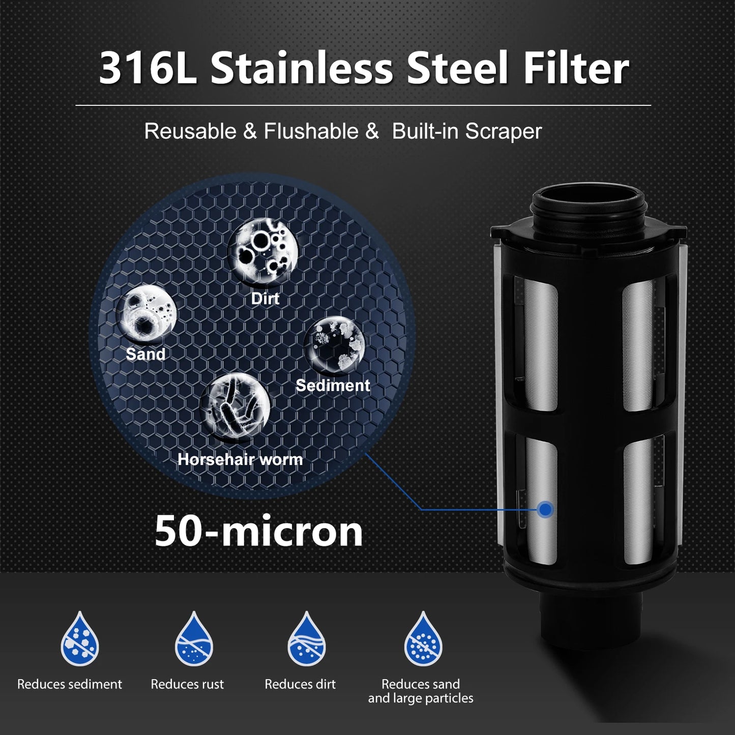 Sediment Water Filter System with Stainless Steel Mesh Purifier