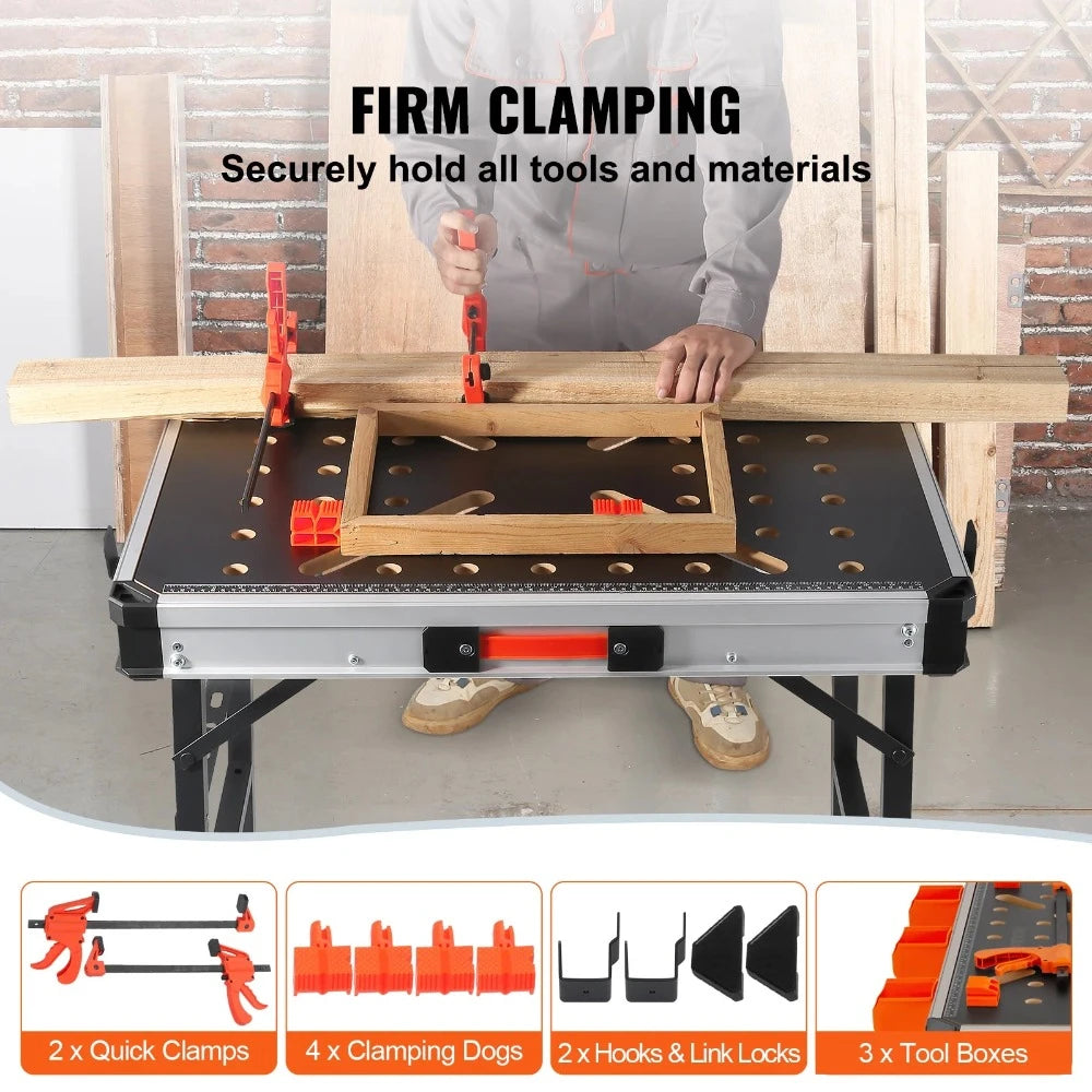 Table de travail pliante, capacité de charge de 1000lb, établi Portable multifonctionnel et chevalet de sciage polyvalent pour le bricolage et le travail du bois