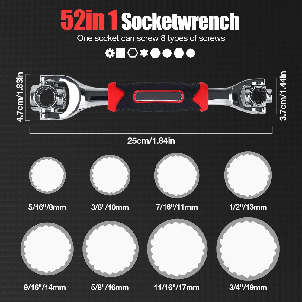 1 stück 360 ° Rotation Doppelkopfschlüssel 52 In 1 Multi-tool-schlüssel 8-19mm Universal Steckschlüssel Handwerkzeug Für Möbel/Auto Reparatur