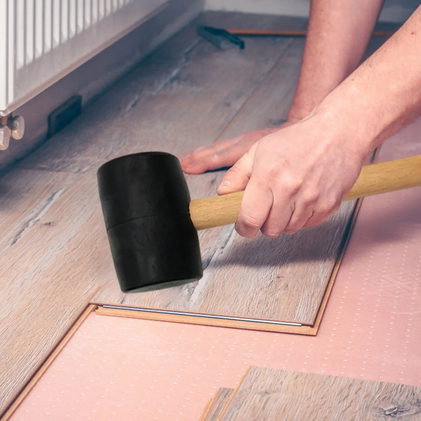 Rubber Mallet with Easy Grip Wood Handle for Flooring