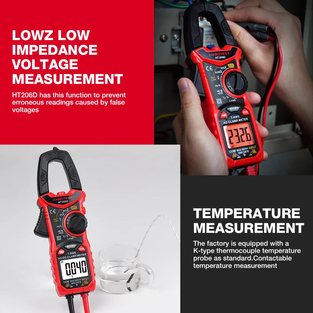 HT206: Pinza Amperometrica Digitale AC per Misurazioni Precise e Sicure