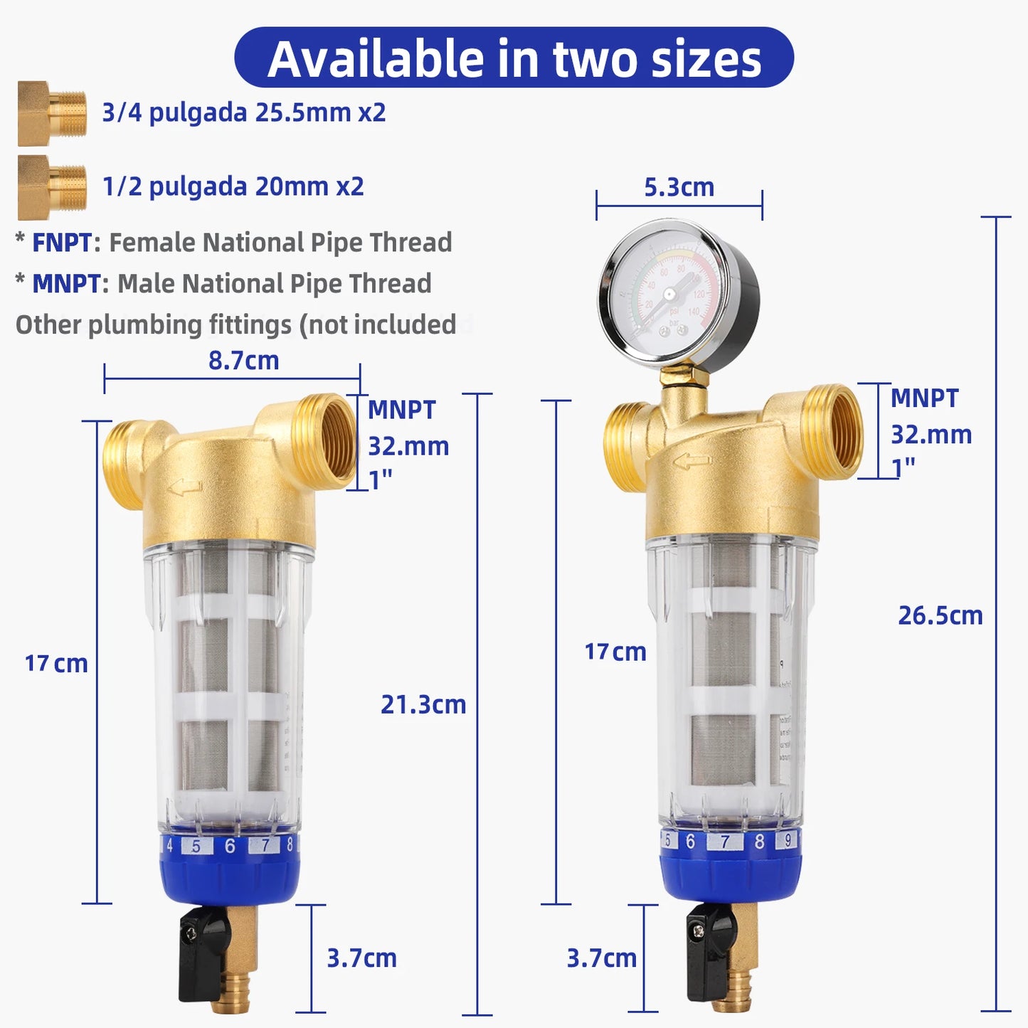 Whole House Spin Down Sediment Water Filter System with Stainless Steel Mesh Backwash Purifier