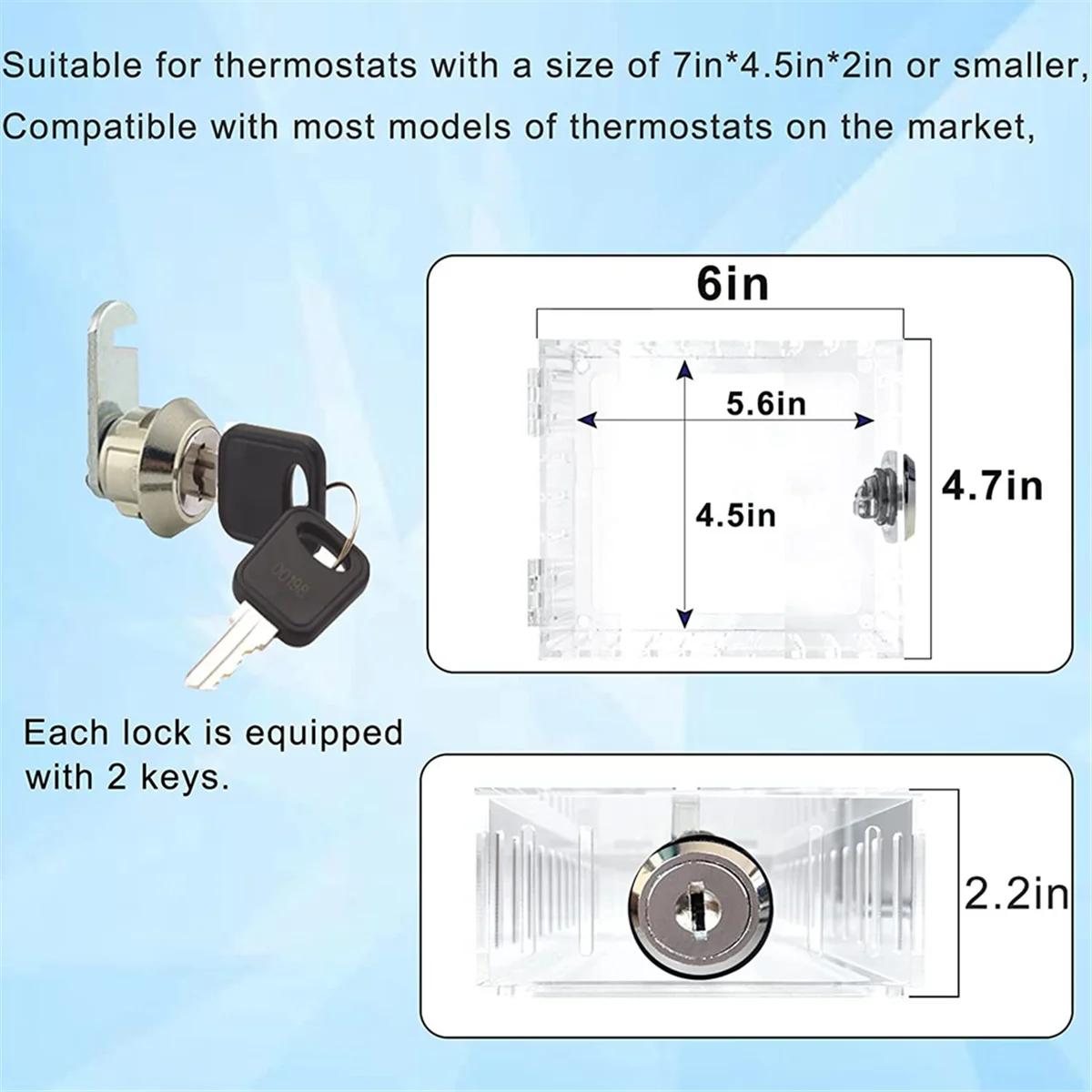 Universal Thermostat Lock Box with Key – Clear Small Thermostat Guard for Protection