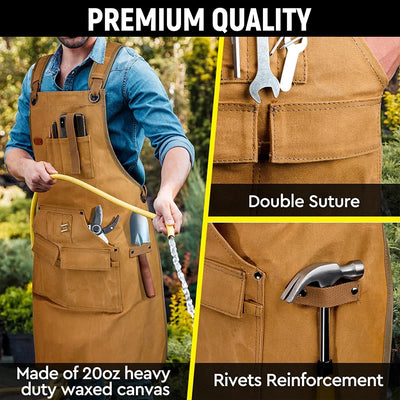 Heavy-Duty Canvas Apron with Tool Pockets: Adjustable Unisex Apron for Work and Home Use