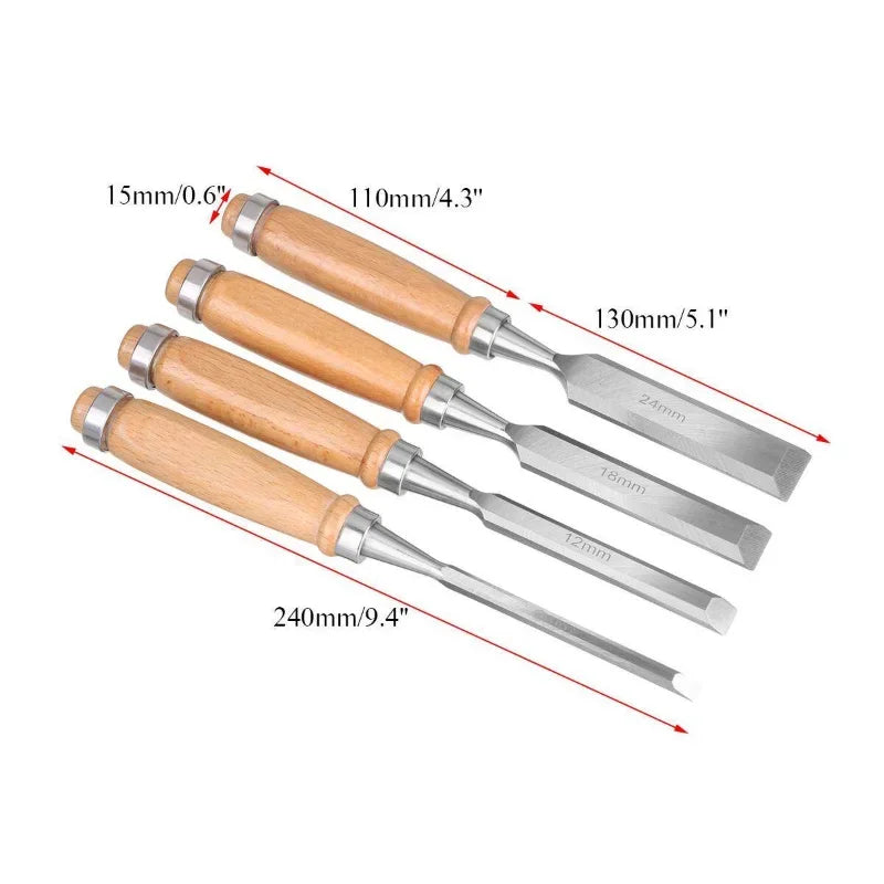 Professional Wood Carving Chisel Set - 4Pcs Hand Gouges for DIY Woodworking