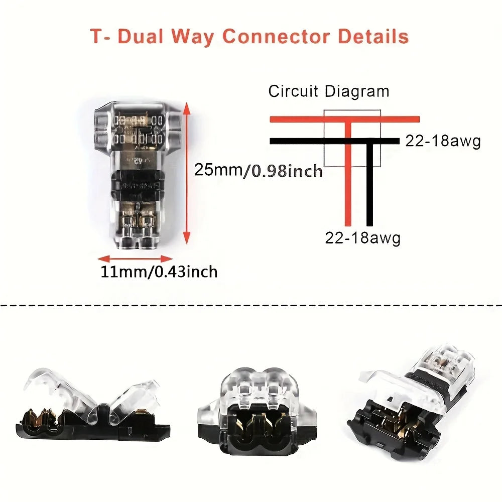 No-Solder Quick Terminal Connector – Wire Cable Snap-In T2 Plug