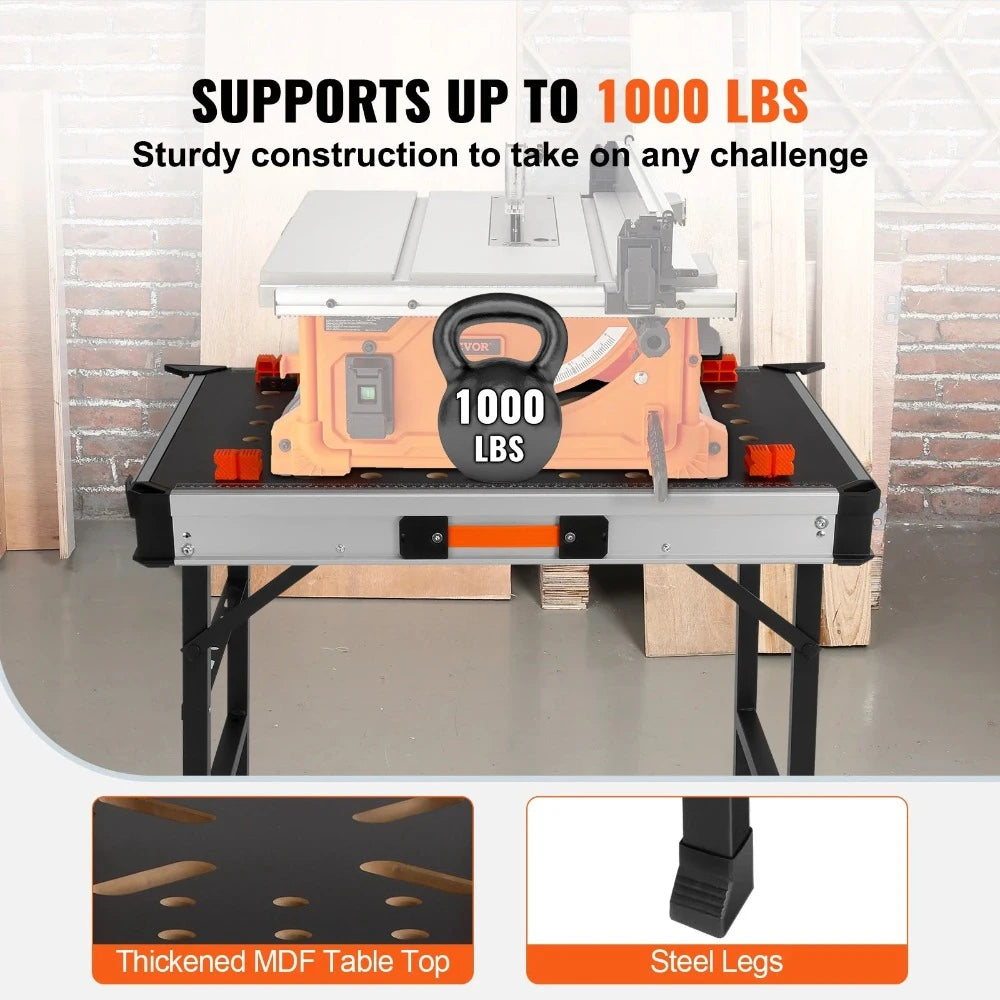 Folding Work Table 1000LBS Load Capacity Multifuctional Portable Workbench & Versatile Sawhorse for DIY Woodworking Use