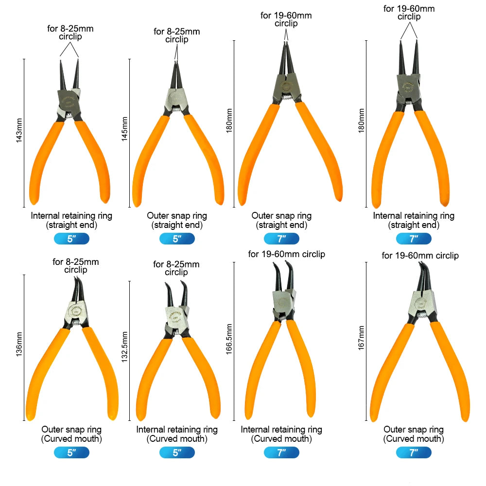 Pinces à circlips externes internes - Pince à circlips Cr-V 5" et 7"