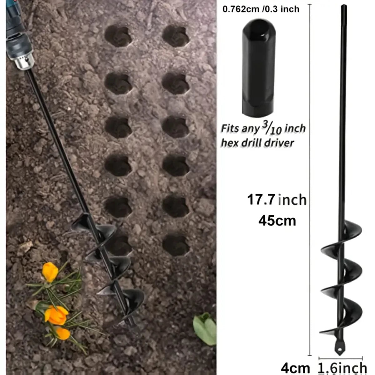 Joint de forage au sol 1 pièce, foret à tarière pour planter des fleurs d'ampoules, tarière de plantation pour perceuse hexagonale