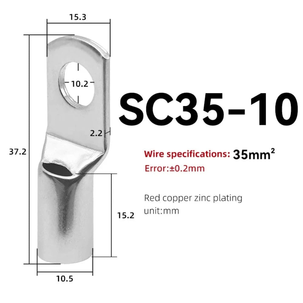 10PCS SC Type Wire Nose Terminal SC16 SC25 SC35 16-35 mm² Crimp Wire Nose Terminal Cable Connector Tinned Cable Lug 6-2AWG