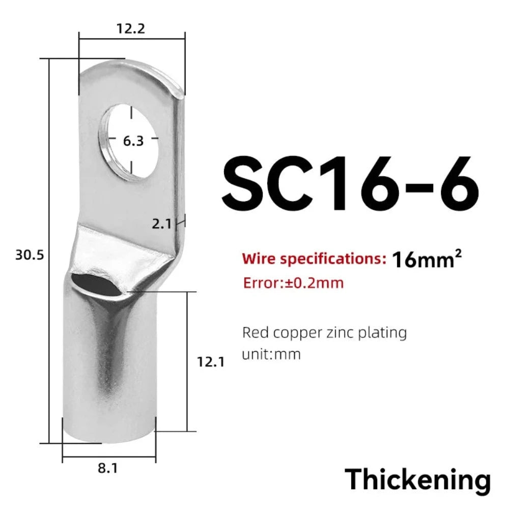 10PCS SC Type Wire Nose Terminal SC16 SC25 SC35 16-35 mm² Crimp Wire Nose Terminal Cable Connector Tinned Cable Lug 6-2AWG