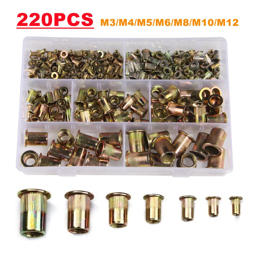 Kit d'assortiment d'écrous à rivets – Écrous à rivets en acier au carbone à tête plate M3-M12