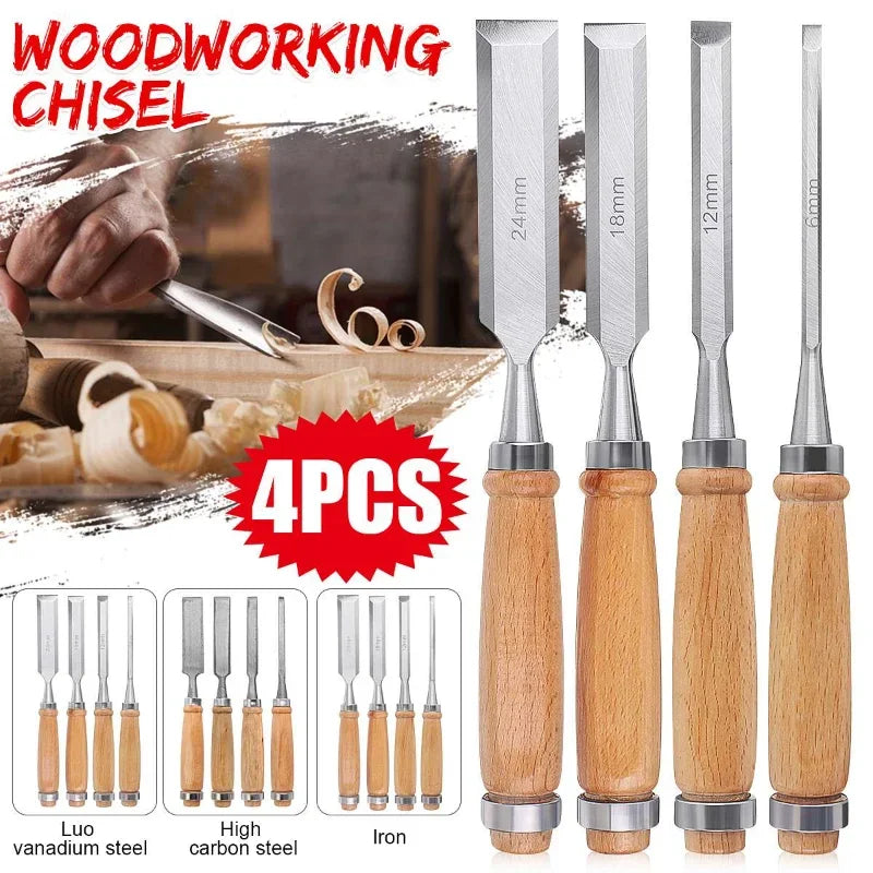 Professionelles Holzschnitzmeißel-Set – 4-teiliges Handmeißel-Set für Heimwerker-Holzarbeiten