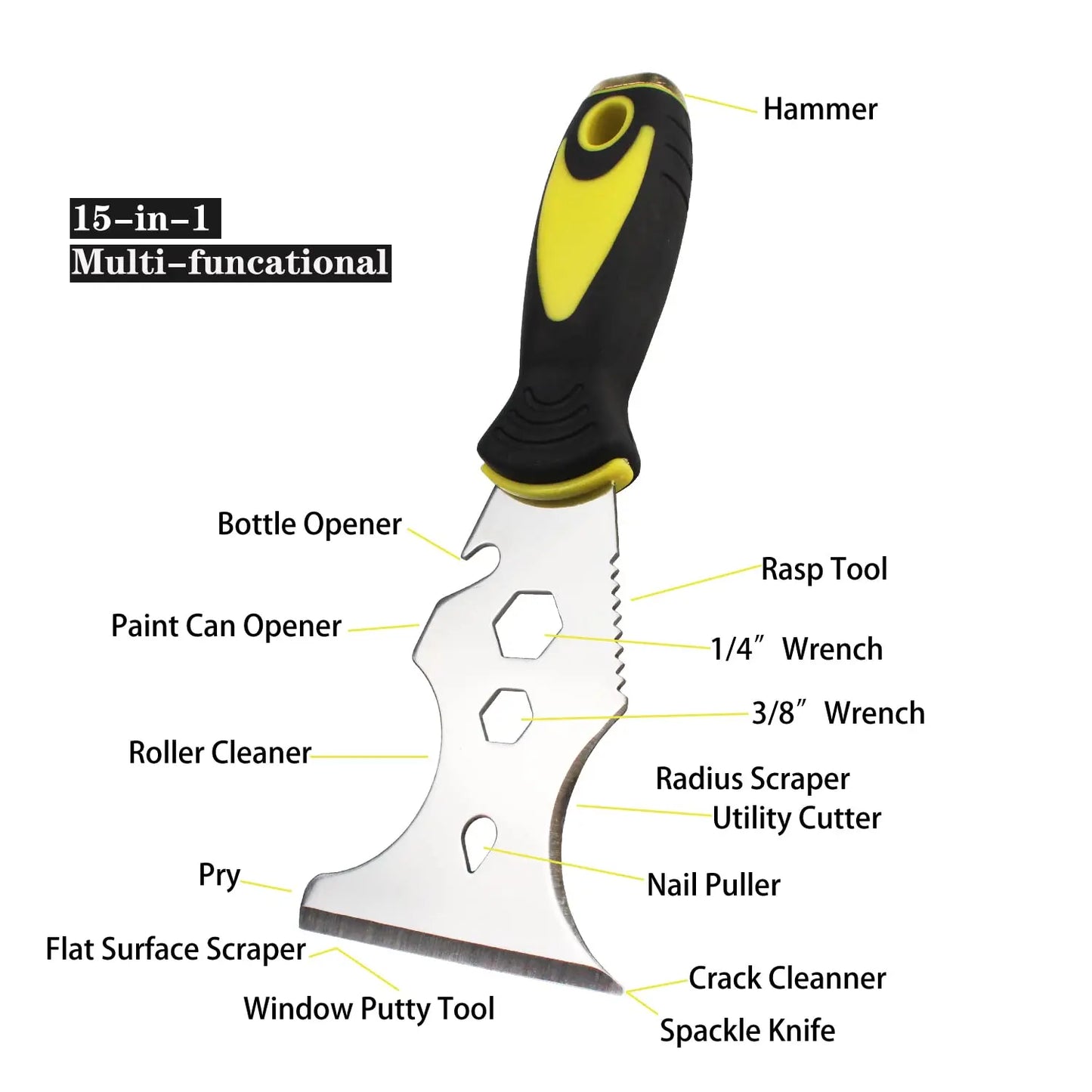 Couteau à mastic multi-usage 15 en 1, grattoir à peinture en acier inoxydable, outil de Construction pour ouvre-boîte de papier peint, bricolage à domicile