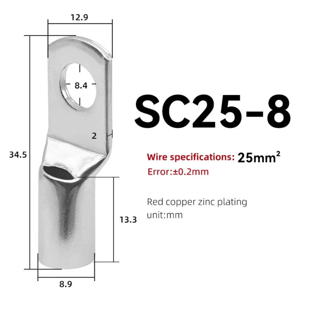 10 STÜCKE SC Typ Draht Nase Terminal SC16 SC25 SC35 16-35 mm² Crimp Draht Nase Terminal Kabel Stecker Verzinnt Kabelschuh 6-2AWG