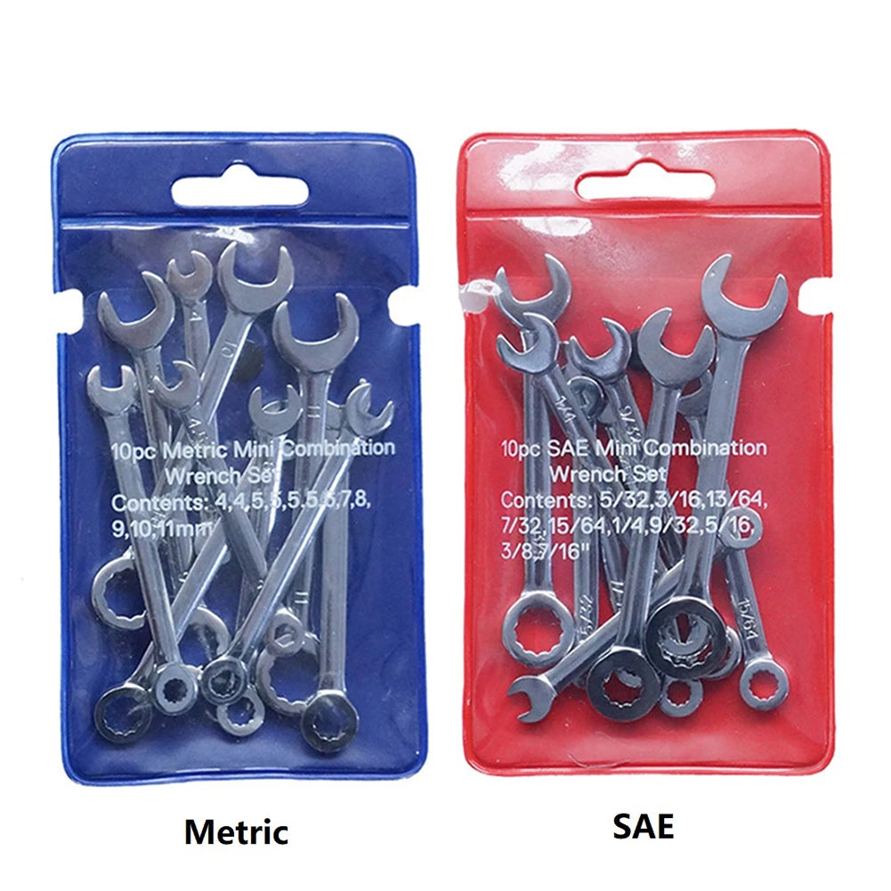 10pcs Combination Spanner Set Small Wrench Metric / SAE Imperial Wrench Set Portable Power Tool Ratchet Wrench Car Repair Tools