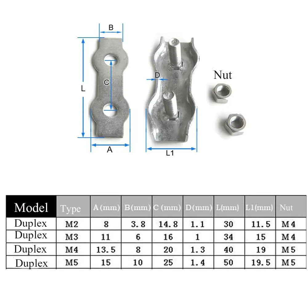 5Pcs M2-M5 Stainless Steel Simplex 1/2-Post Bolt Clip Wire Rope Cable Clamp Caliper Rope Simple Grip Thimbles Stainless Steel