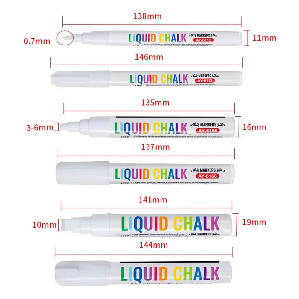 Ensemble de craie liquide blanche, stylo de marquage pour tableau blanc, stylo de marquage pour panneau lumineux LED publicitaire, stylo de marquage effaçable à l'eau