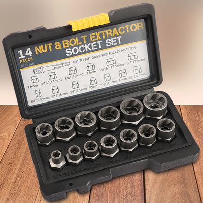 14Pcs Heavy-Duty Impact Bolt & Nut Remover Set – Industrial Grade Extractor with Storage Case