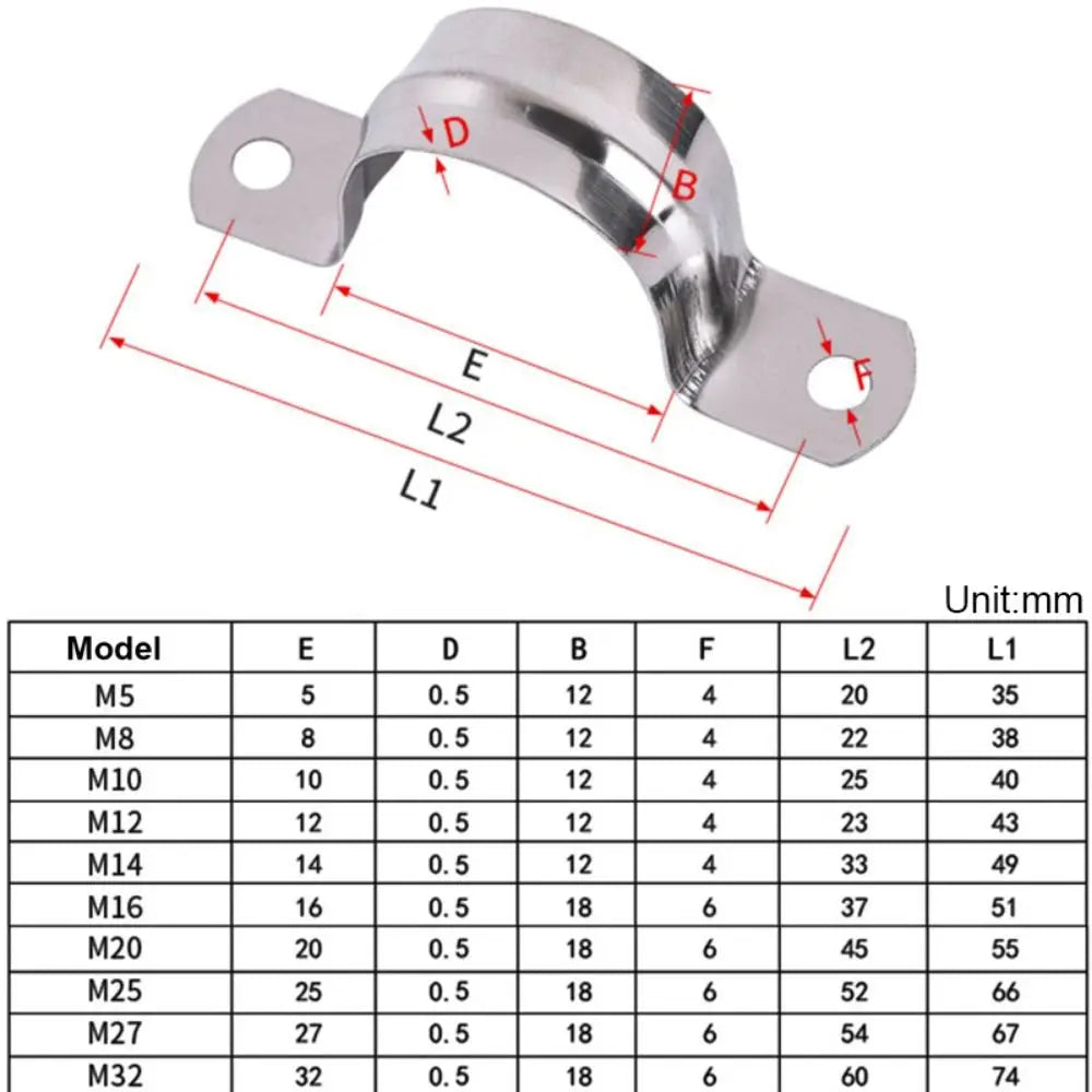 10Pcs Throat Hoop Horseback Hose Clamp Fastening Buckles Plumbing Tightening Saddle Clip M5-M100 5mm-100mm 304 Stainless Steel